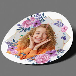 Etiquetas adhesivas personalizadas con marco floral y foto para tu evento (Varios Diseños)